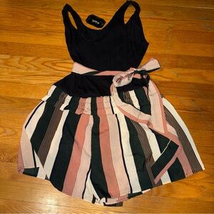 Zara Black Top with Pink and Black Striped Shorts Jumpsuit